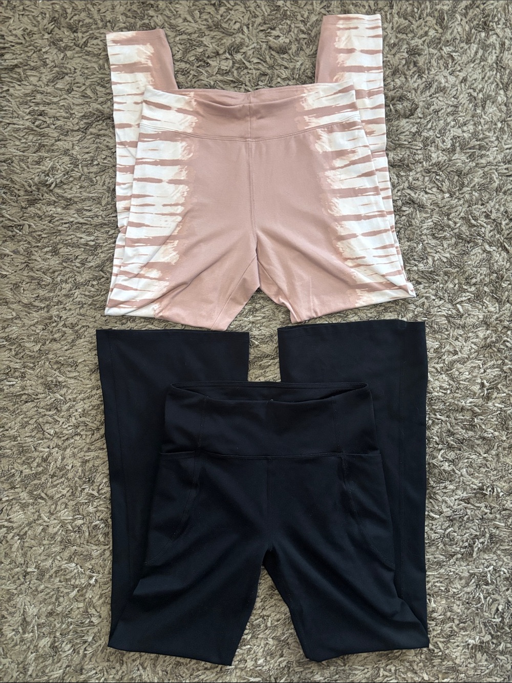 High-Rise Pink Tie-Dye and Black Performance Leggings Set